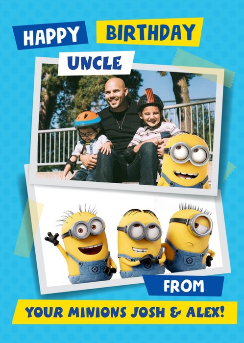 Despicable Me Minions Uncle Birthday Photo Upload Card.