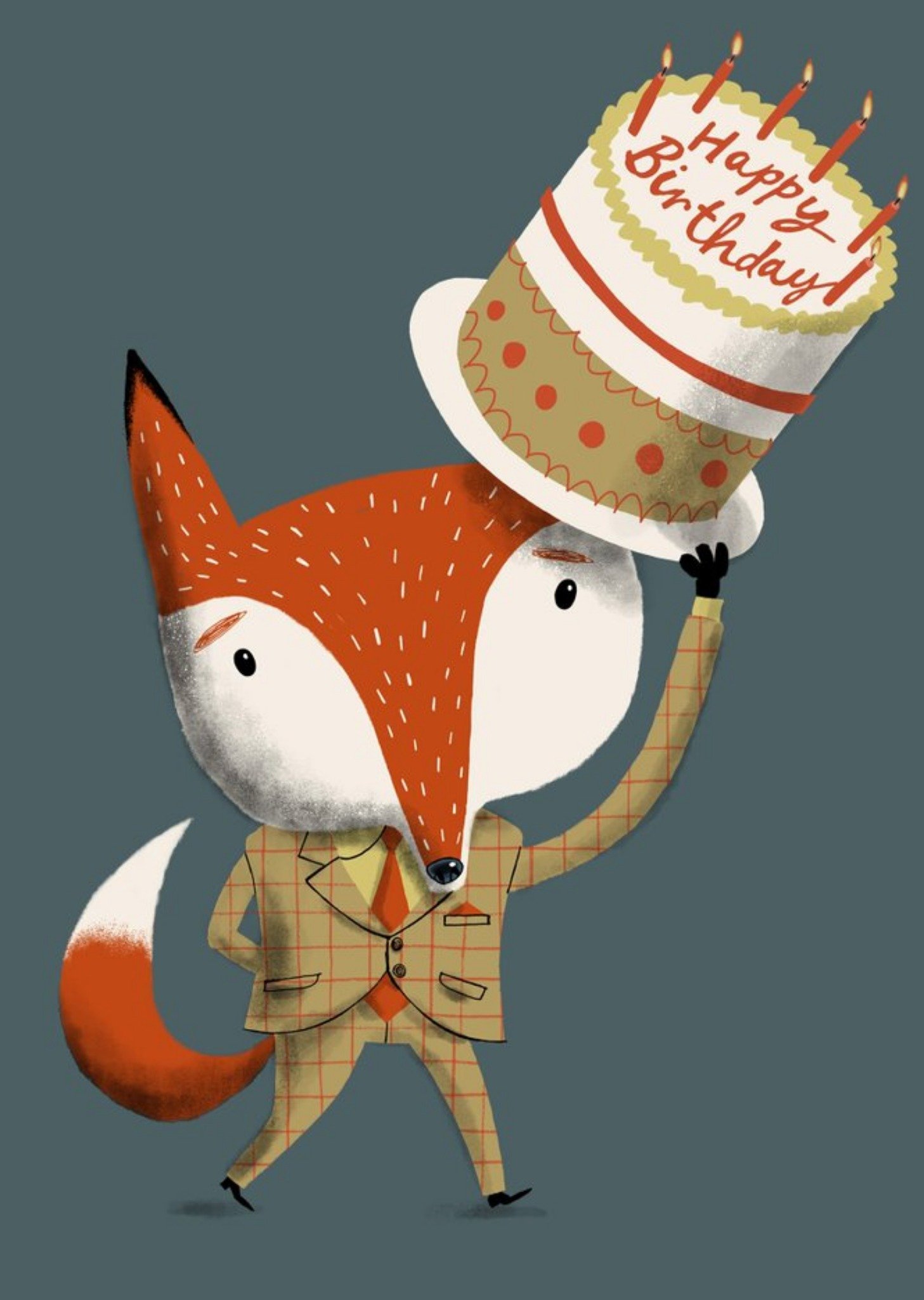 Modern Cute Illustration Fox With Birthday Cake Birthday Card Ecard