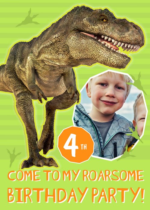 Dinosaur T-Rex Photo Upload Party Invitation