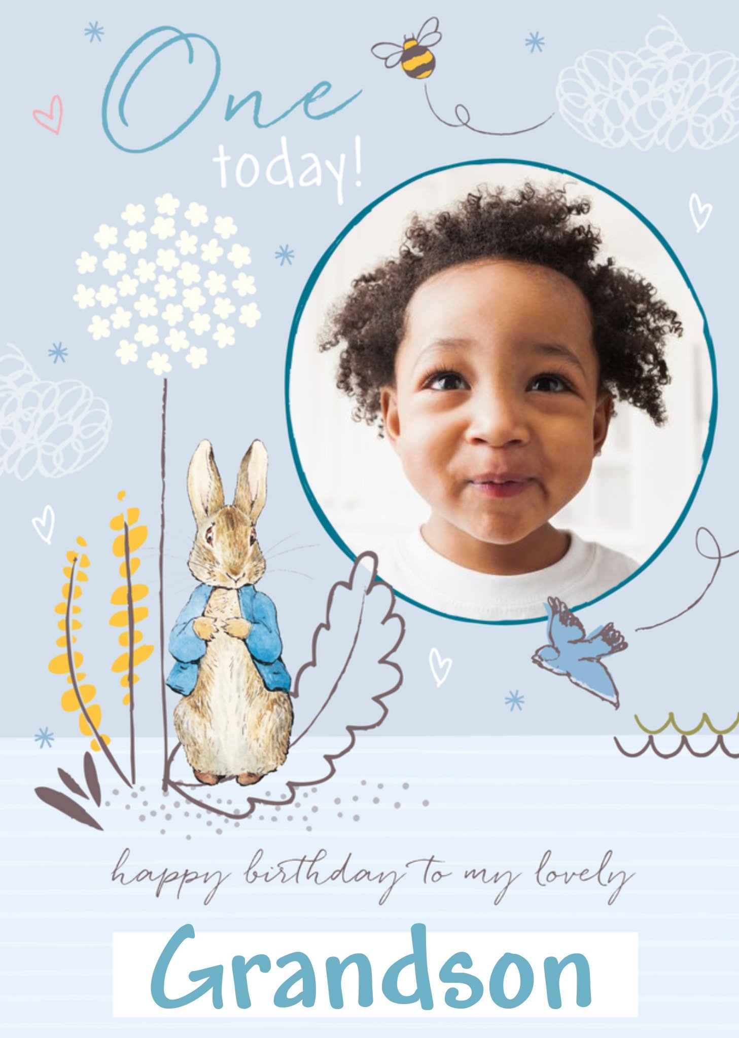 Peter Rabbit Grandson 1st Birthday Photo Upload Card Ecard