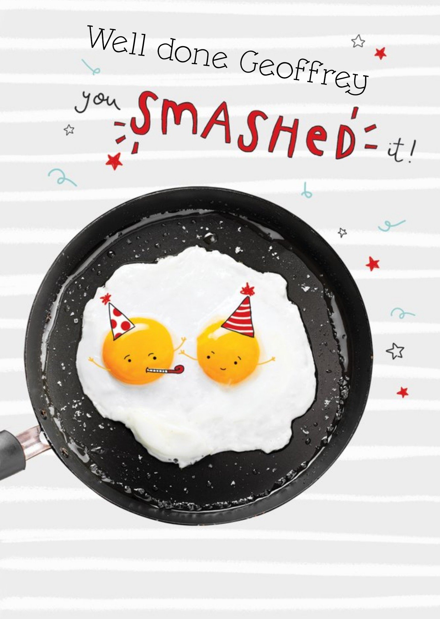 Moonpig Illustration Of Two Eggs In A Frying Pan Well Done You Smashed It Card, Large