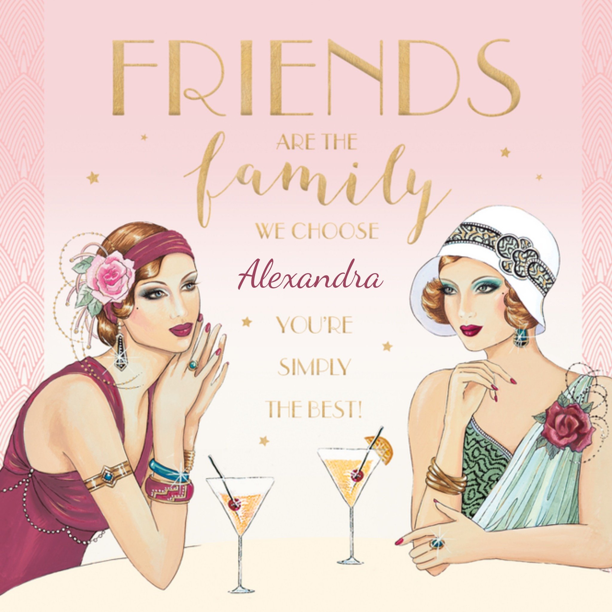 Art Deco Friends Are The Family We Choose Card, Square