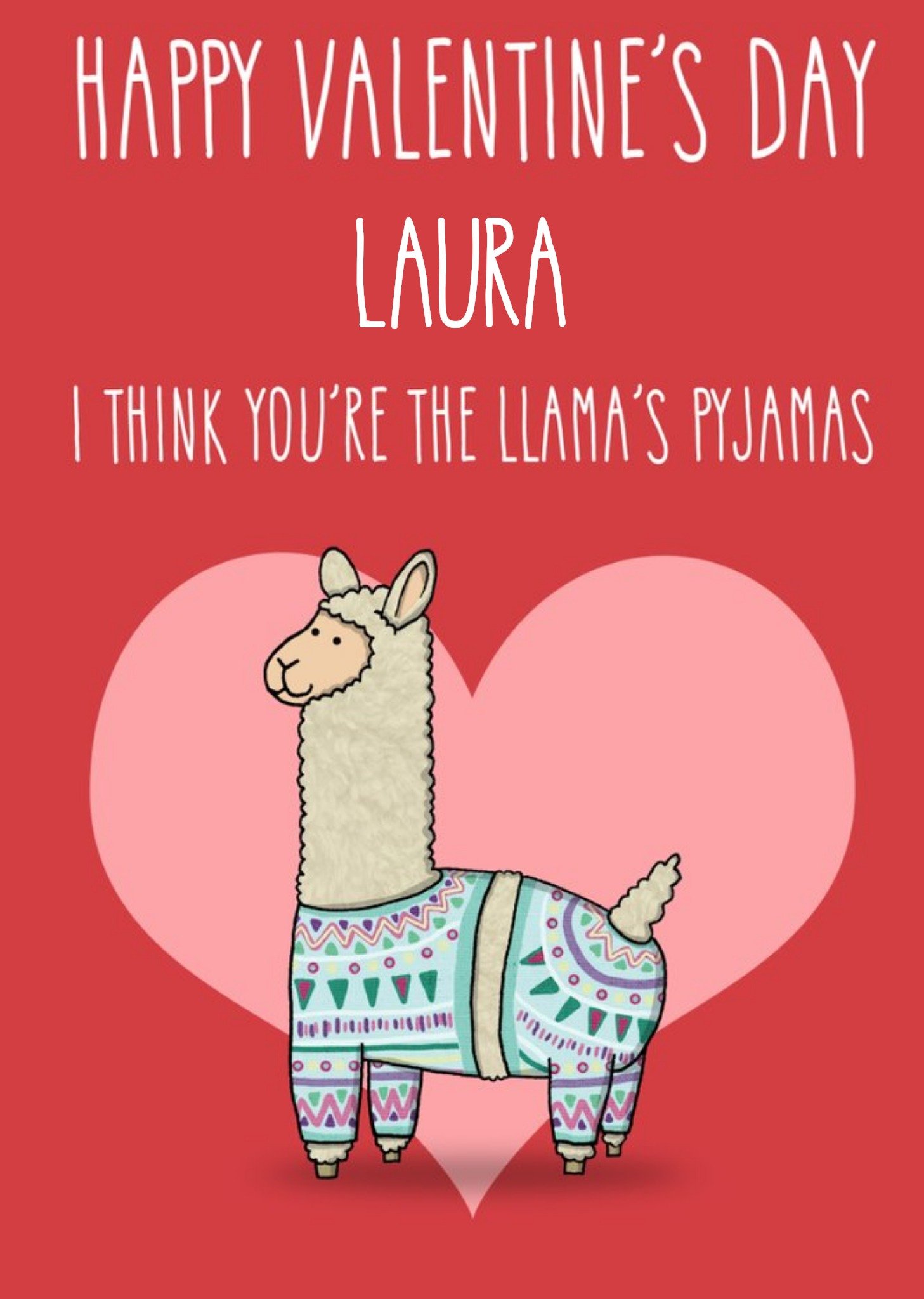 Illustration Of Llama. I Think You're The Llama's Pyjamas Valentine's Day Card