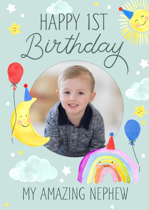 Okey Dokey Cute Illustration Photo Upload Amazing Nephew 1st Birthday Card