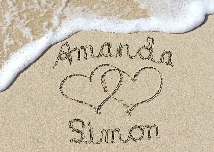 Anniversary Card - Names Written In The Sand