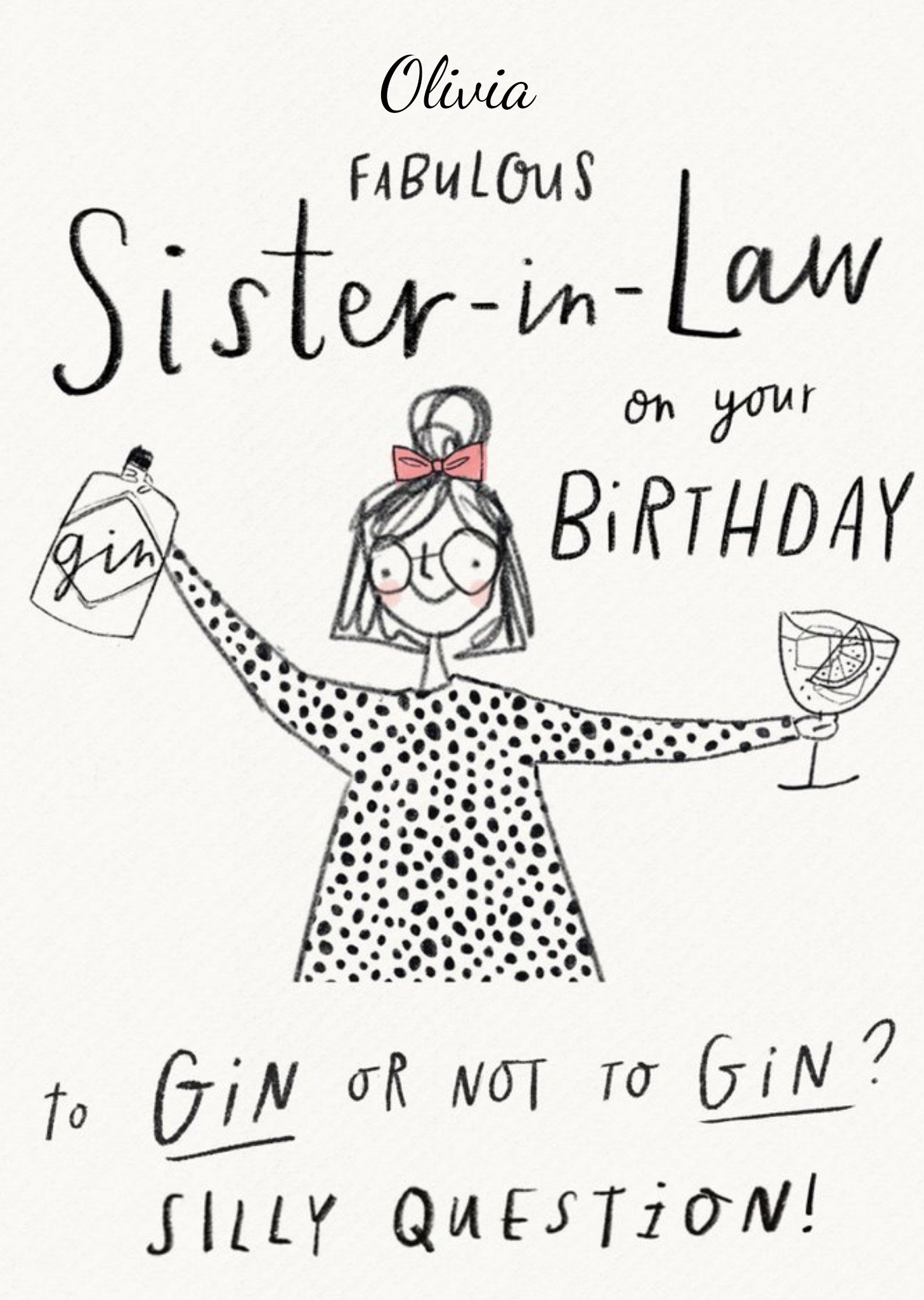 Moonpig Illustrative Gin Fabulous Sister-In-Law Birthday Card , Large