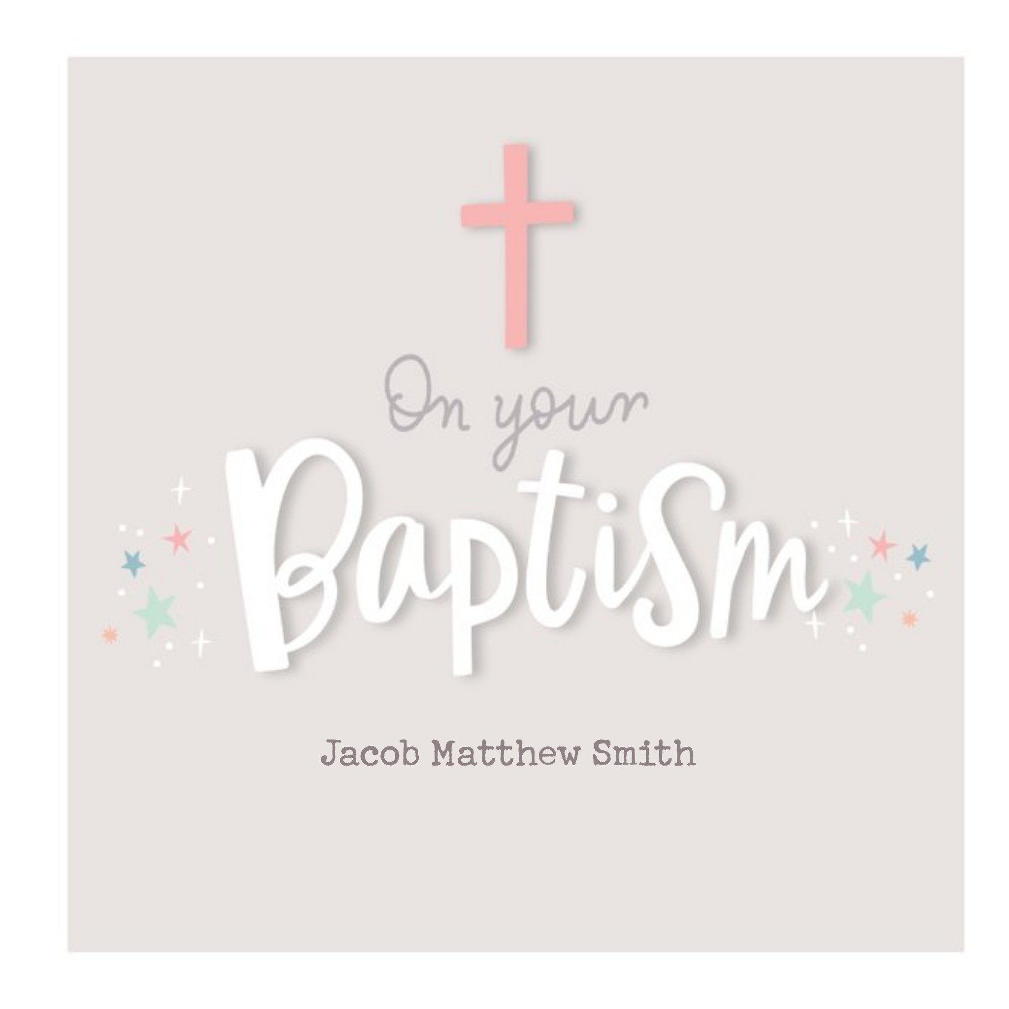 Modern Colourful Lettering Christening Religious Male Female Card, Square