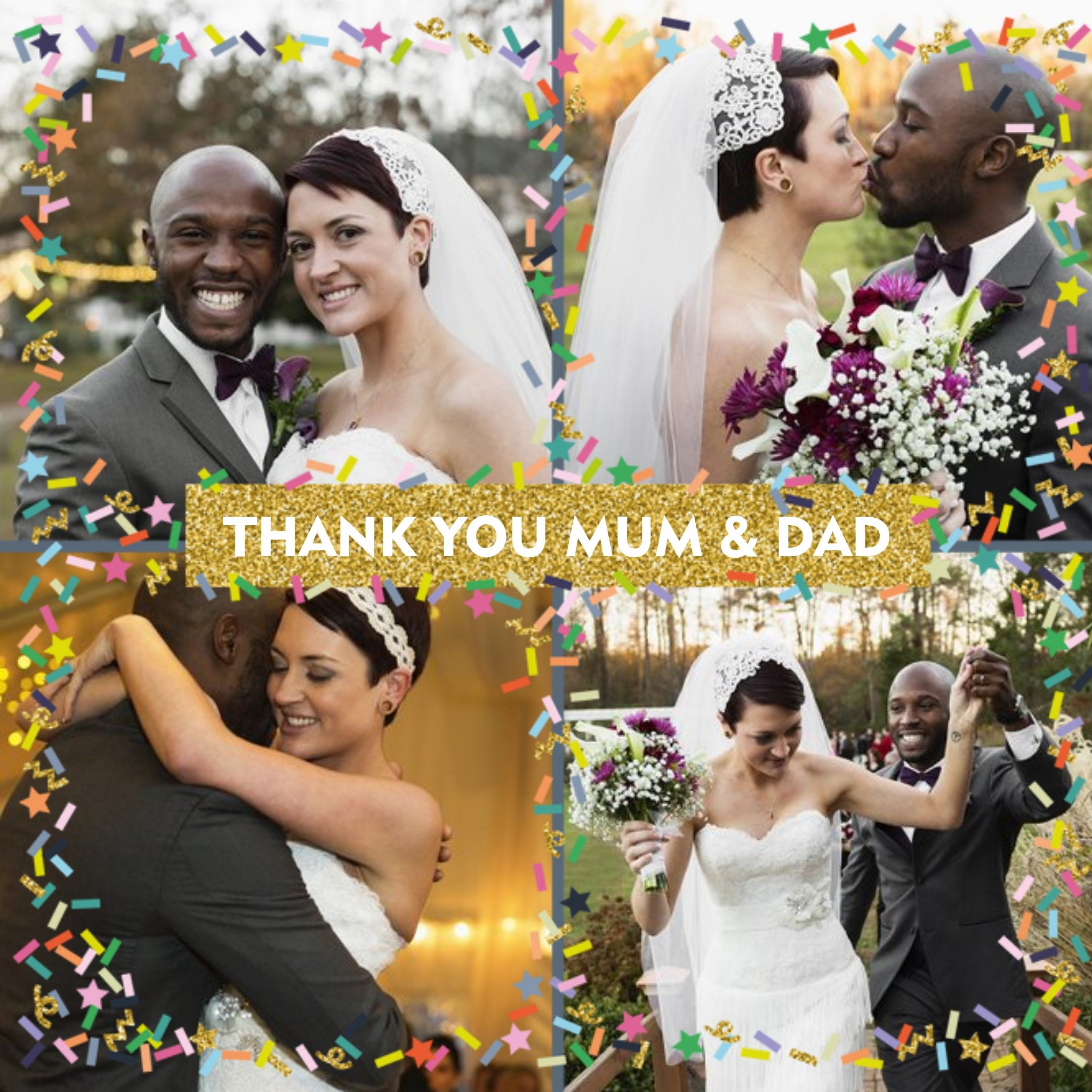 Wedding Card - Colourful Confetti - Photo Upload - Thank You - Mum And Dad, Square