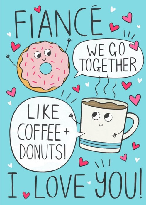 Cartoon Illustration Of Donut And Coffee Mug Characters Fiancé's Anniversary Card