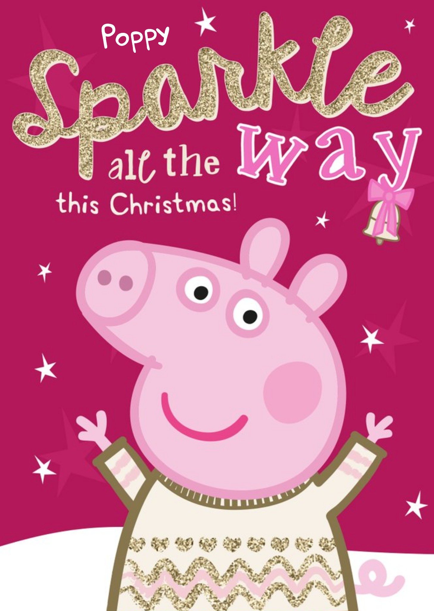 Peppa Pig Sparkling Personalised Christmas Card, Large