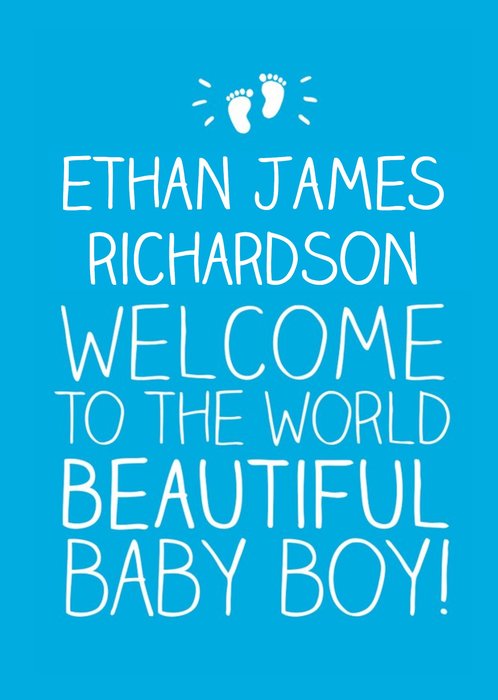 Blue Welcome To The World Personalised Baby Boy Card