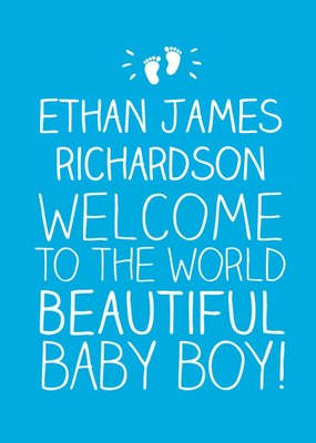 Blue Welcome To The World Personalised Baby Boy Card