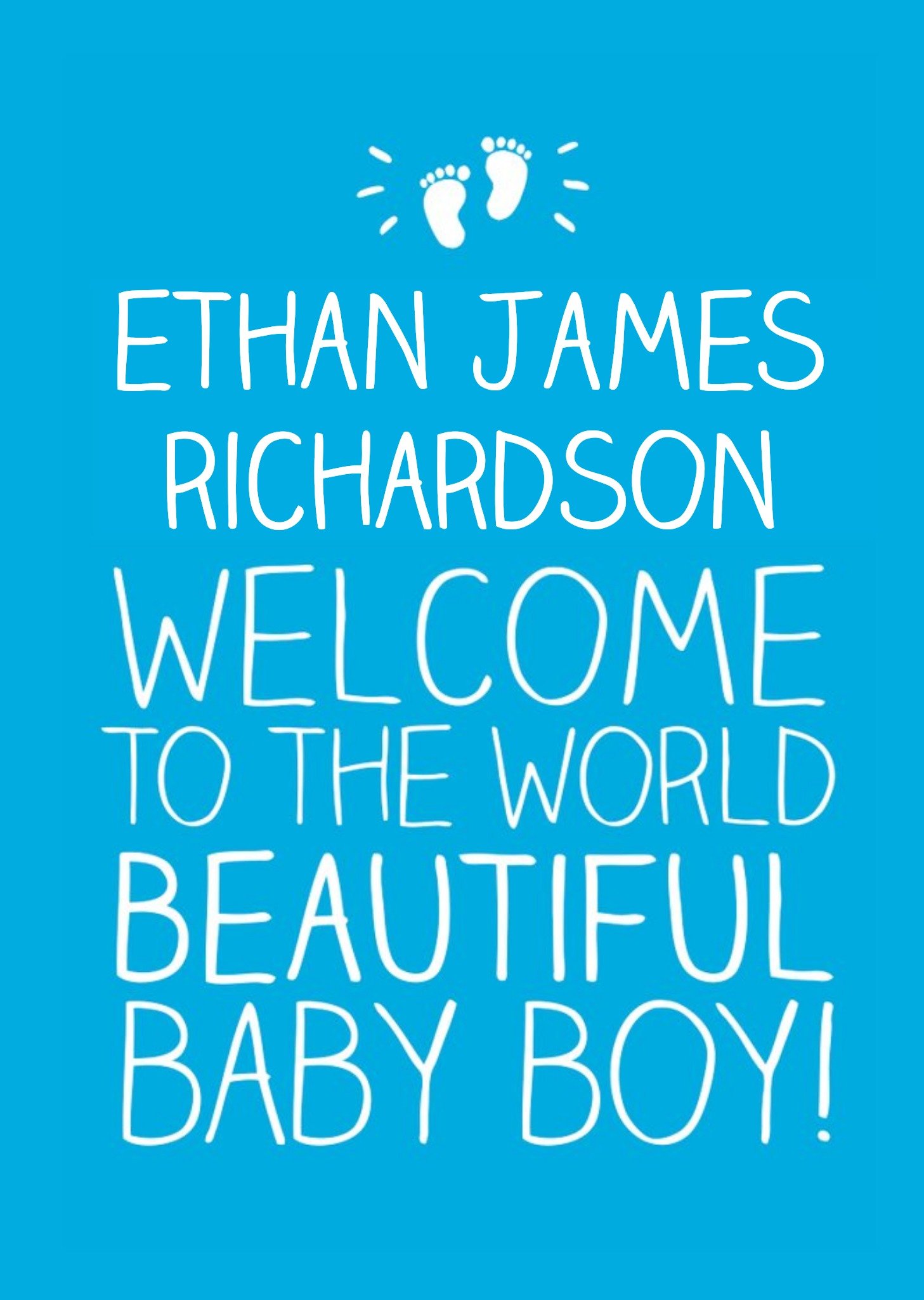 Happy Jackson Blue Welcome To The World Personalised Baby Boy Card