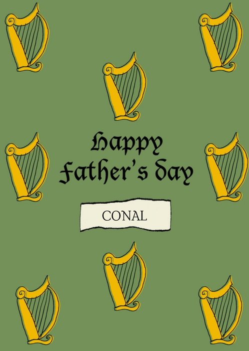 Poet and Painter Green Illustrated Irish Harp Father's Day Card