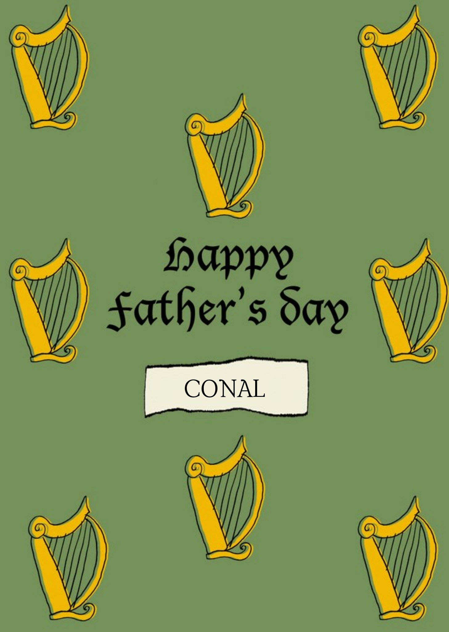 Moonpig Poet And Painter Green Illustrated Irish Harp Father's Day Card Ecard