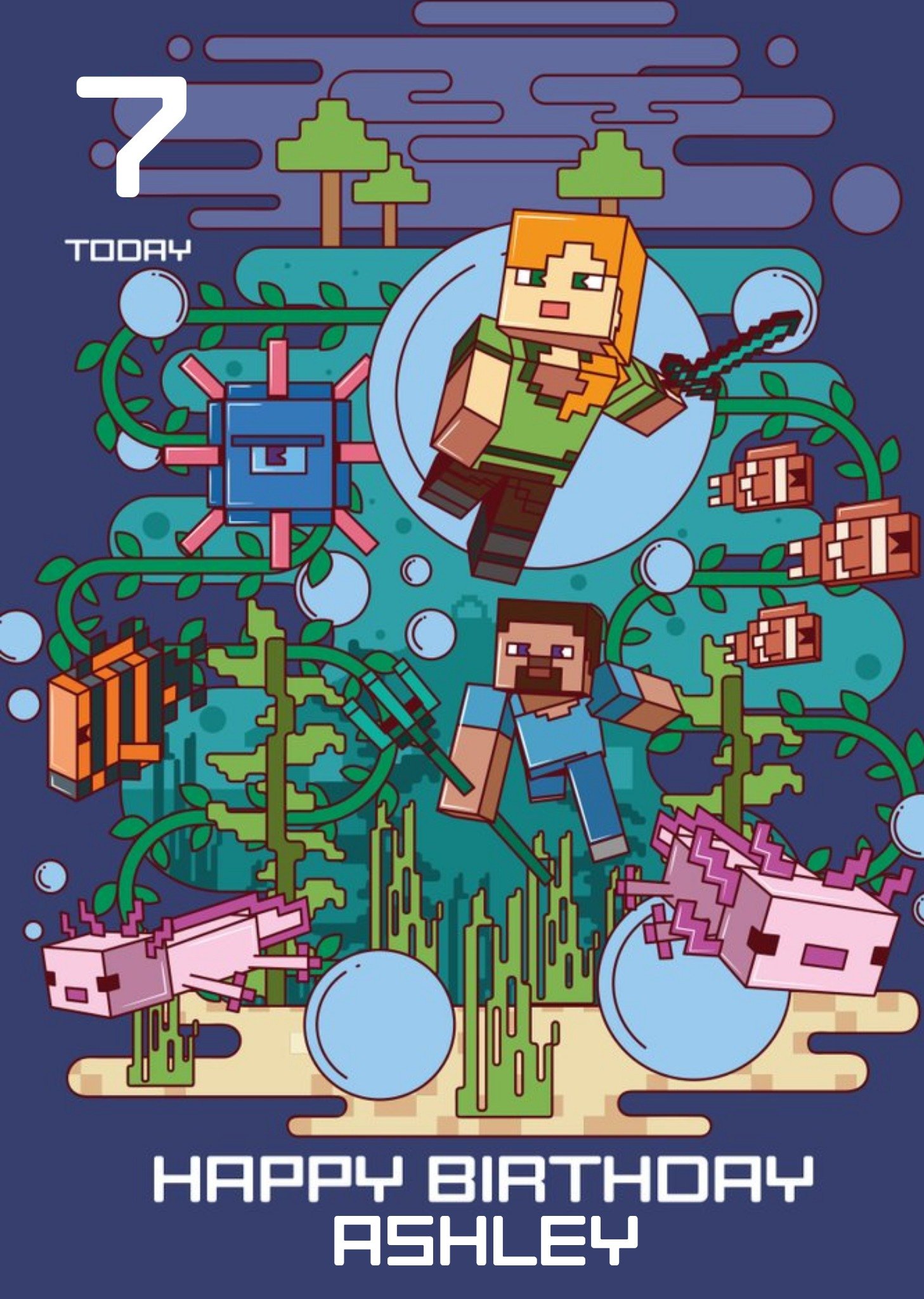 Moonpig Illustrated Minecraft Age Birthday Card, Large