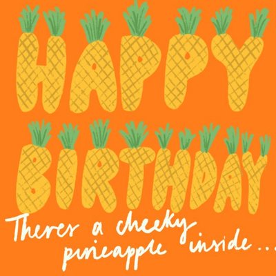 Fun Pineapple Letters On An Orange Background Birthday Card