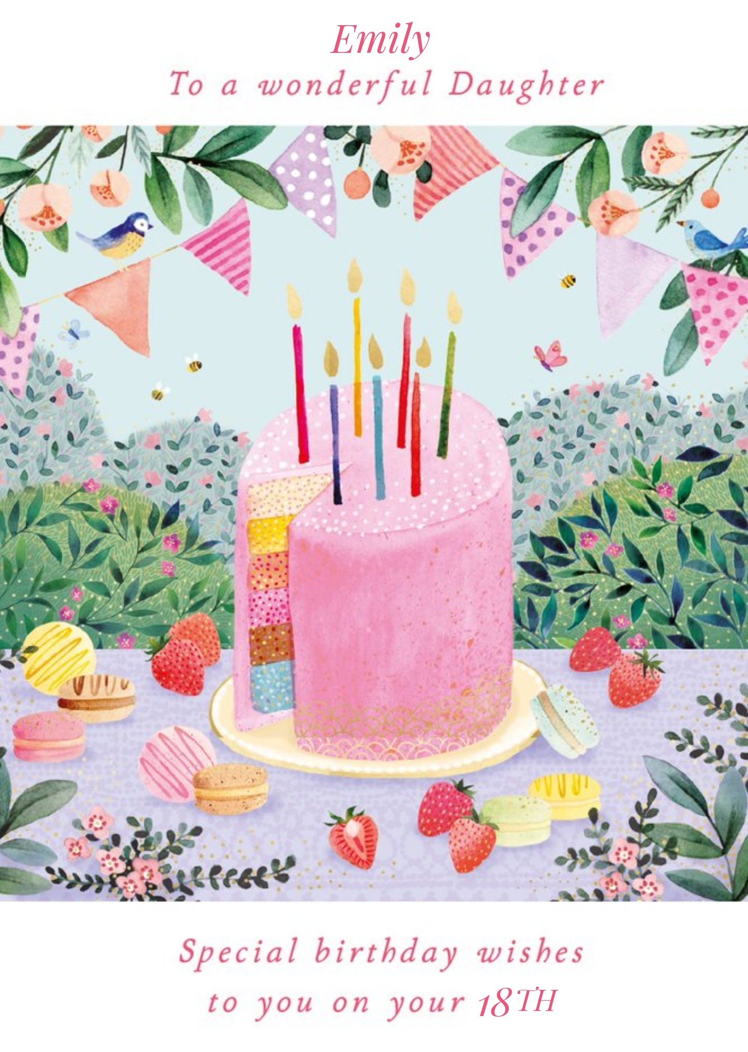 Moonpig Illustrative Cake & Candles Personalised Daughter Birthday Card, Large