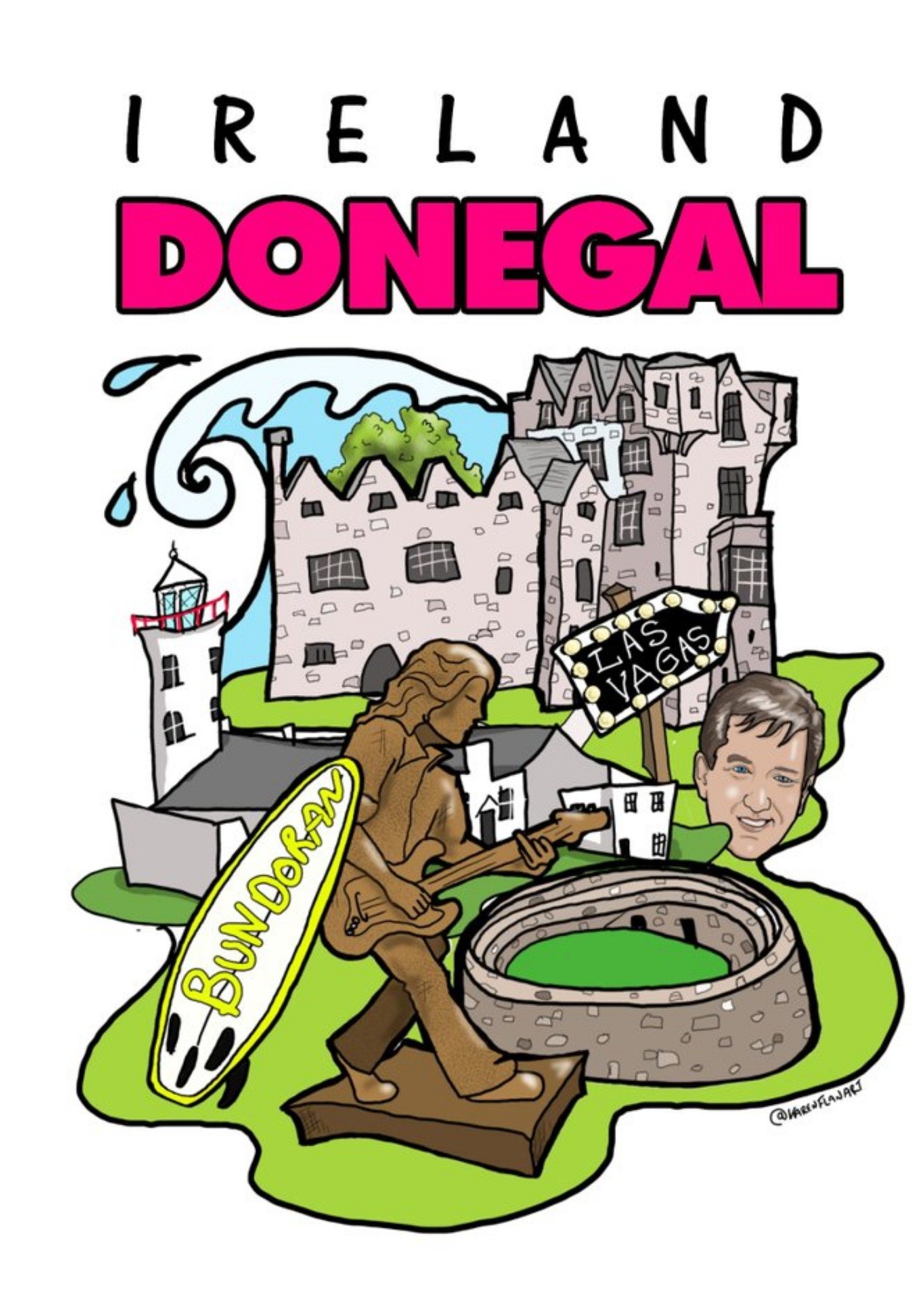 Moonpig Collage Illustration Of Various Donegal Landmarks And Icons Card, Large