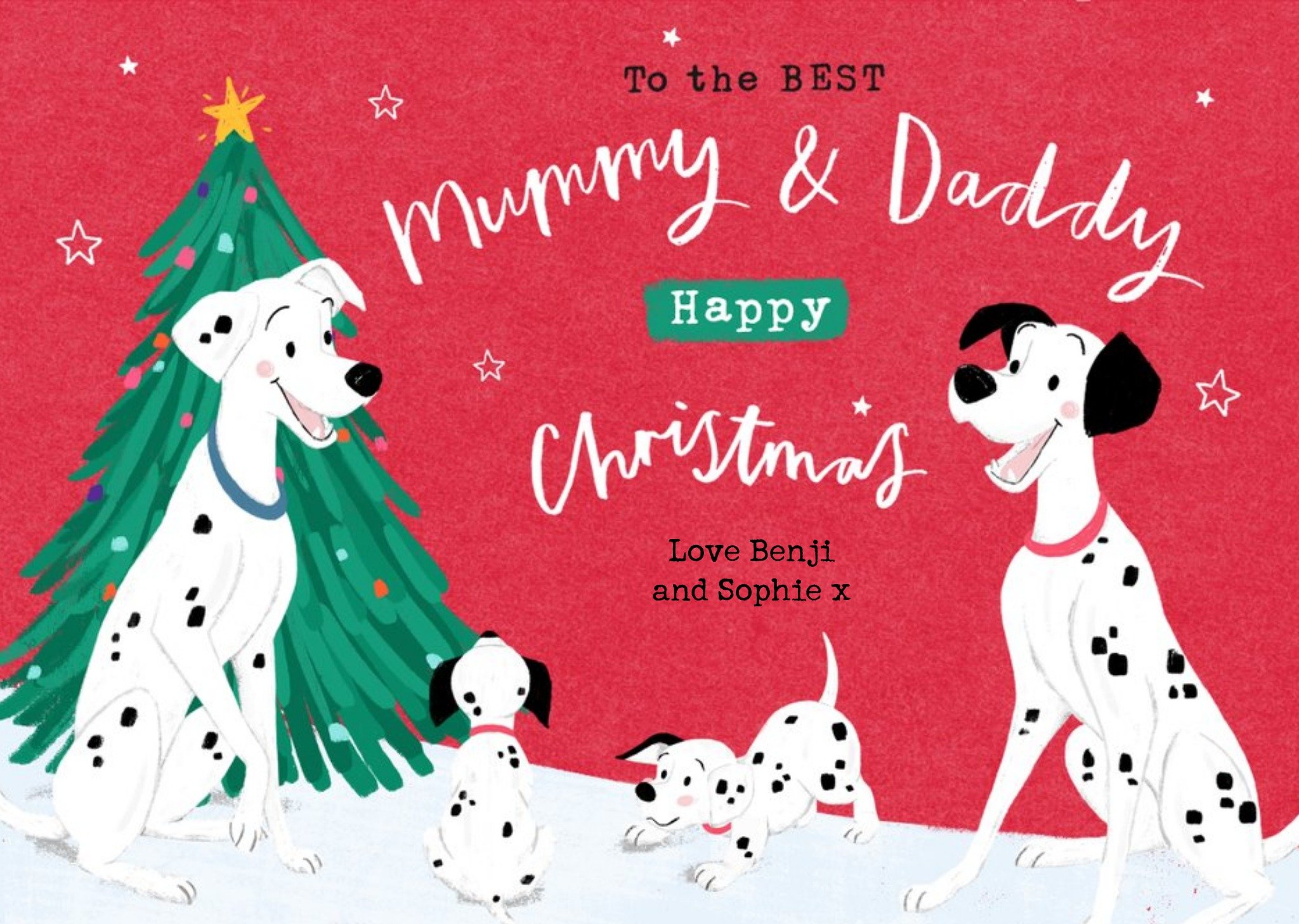 Disney 101 Dalmatians Best Mummy & Daddy Christmas Card, Large