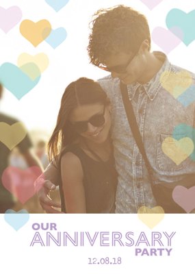 Pastel Hearts Personalised And Photo Upload Anniversary Party Invitation