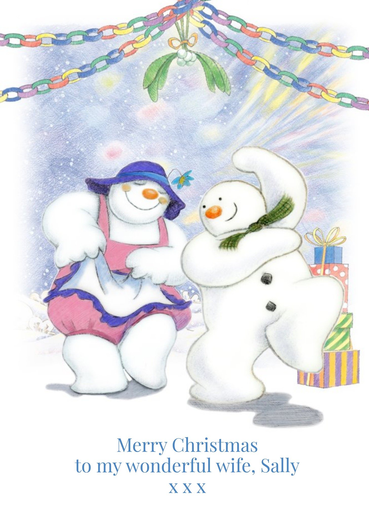 The Snowman Dancing Under Mistletoe Personalised Merry Christmas Card For Wife Ecard