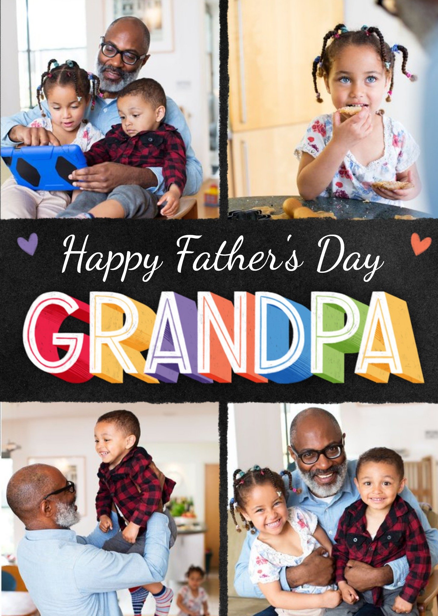 Typographic Grandpa Father's Day 4 Photo Upload Card Ecard