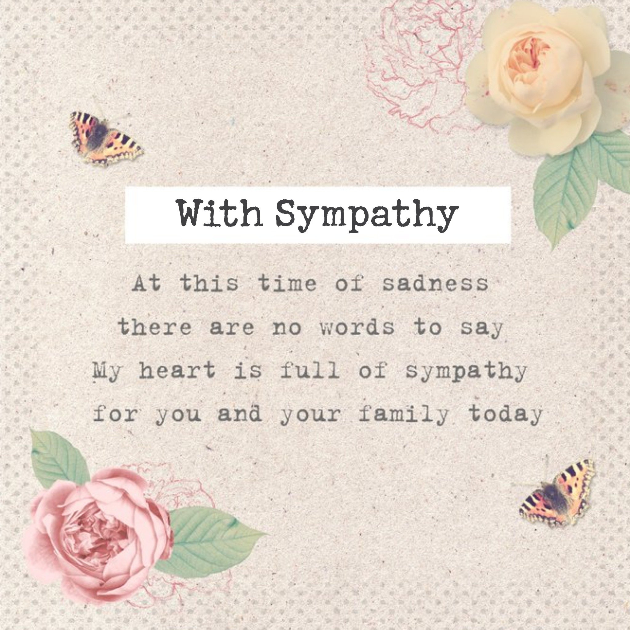 At This Time Of Sadness Butterflies And Roses Personalised With Sympathy Card, Square