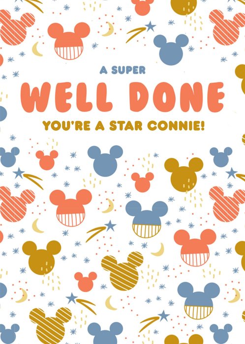 Disney Mickey Mouse And Stars Pattern A Super Well Done You Are A Star Card