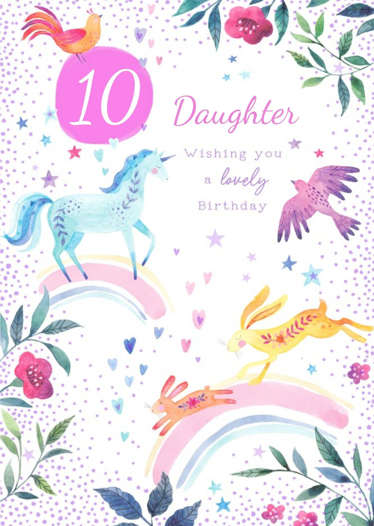 Moonpig Arty Illustrated Magical Animal Daughter 10th Birthday Card From Paperlink, Large