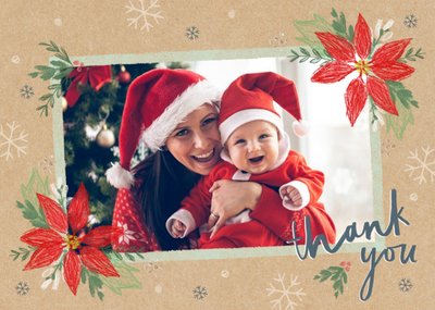 Christmas Card - Thank You - Poinsettia - Photo Upload