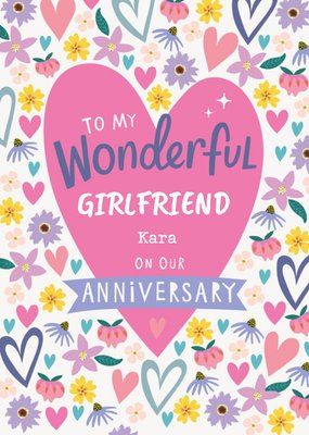 Colourful Floral Pattern With Typography In A Heart Shape To My Girlfriend Anniversary Card