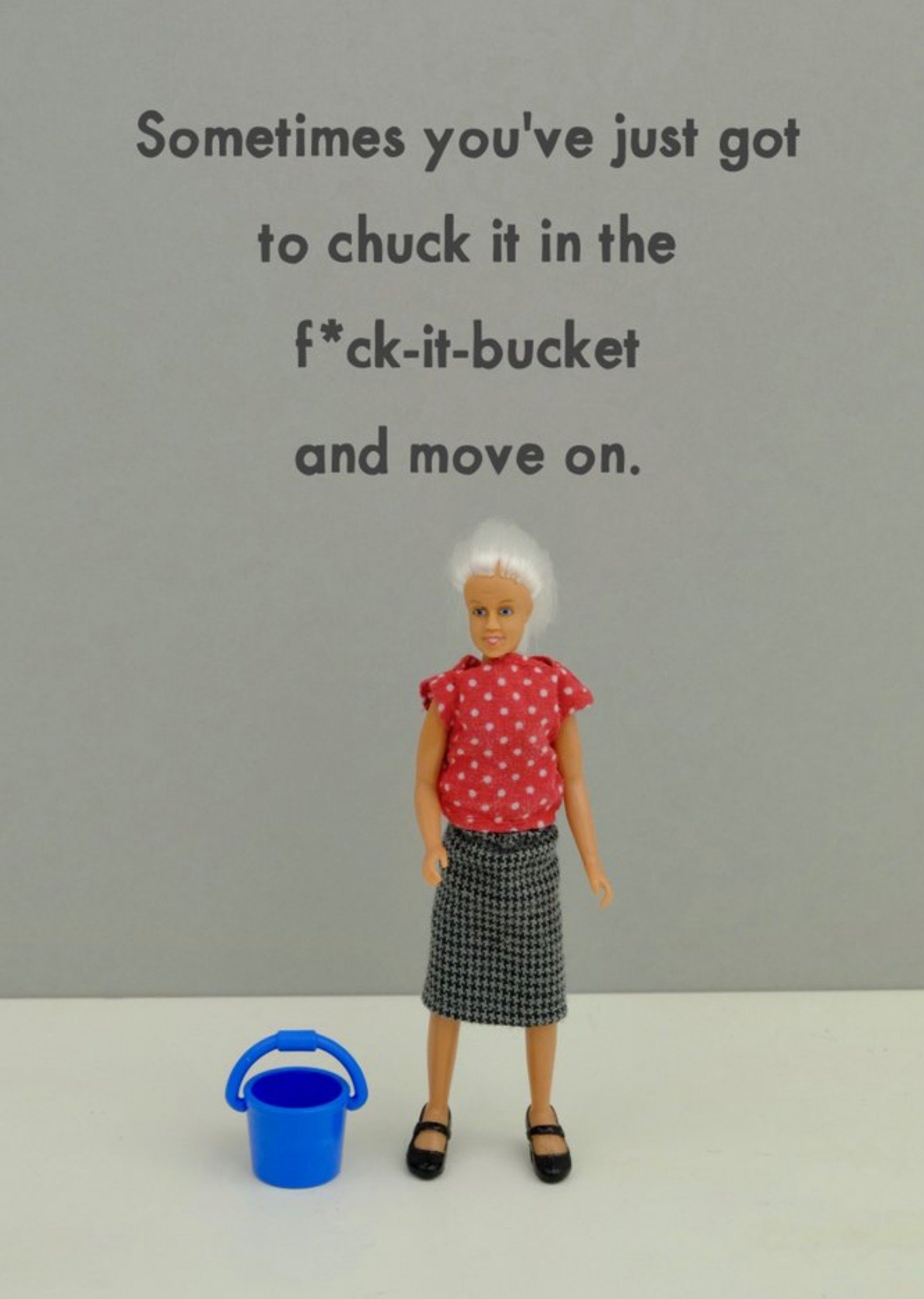 Bold And Bright Funny Photographic Female Figurine With Bucket Rude Humour Card