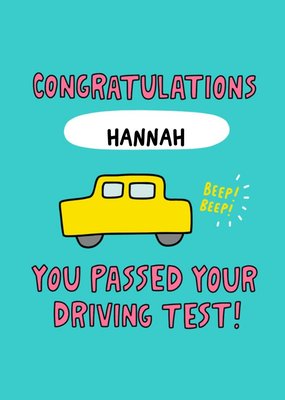 Fun Illustrated Car And Typographic Congratulations Driving Test Card
