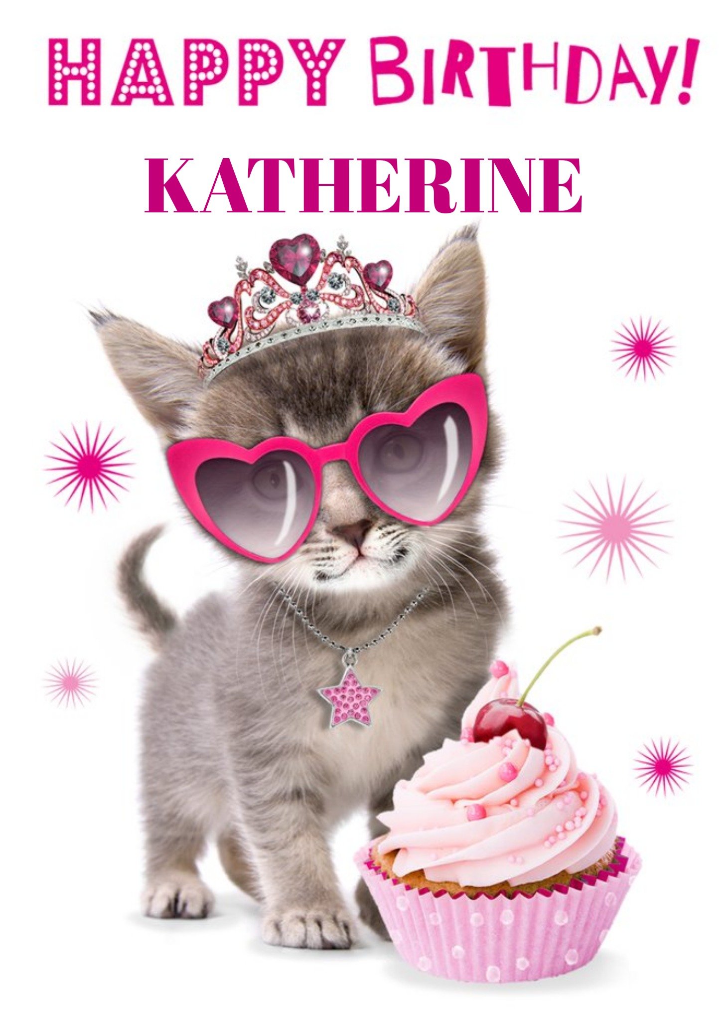 Moonpig Cute Kitten With Cupcake And Sunglasses Personalised Card, Large