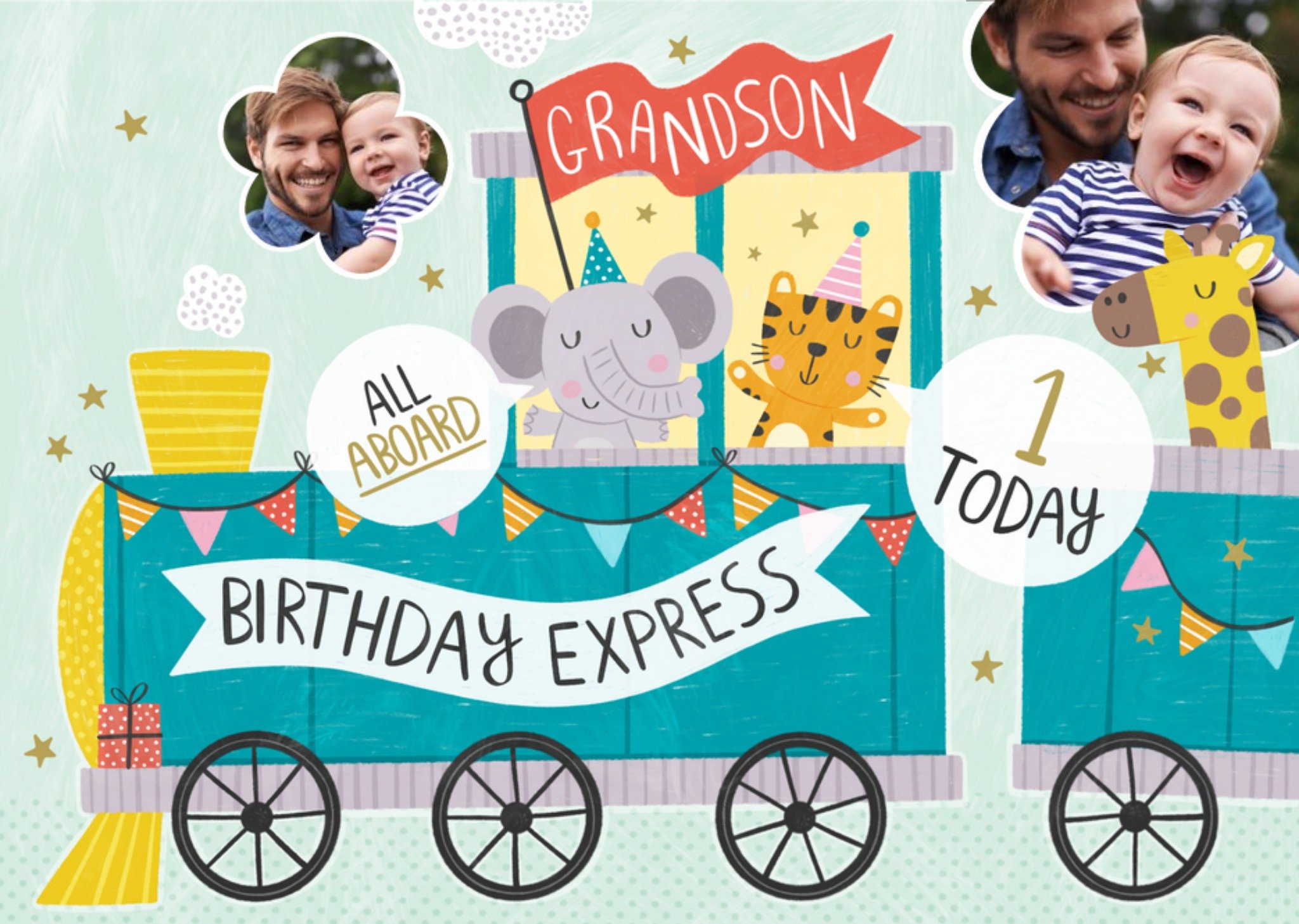 Moonpig Grandson All Aboard The Birthday Express 1 Today Photo Upload Card, Large
