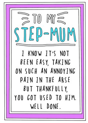 Humourous Handwritten Text With A Purple Border Step Mum Card