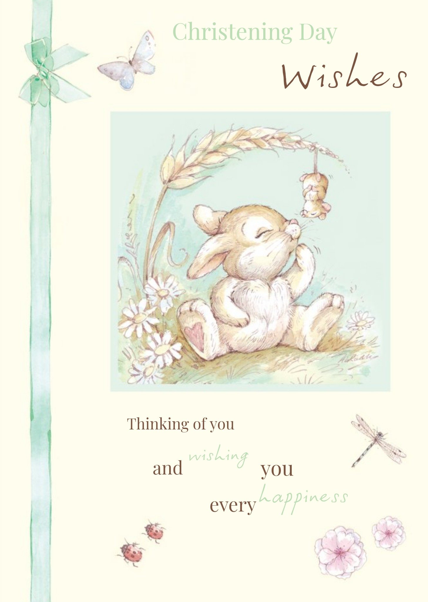 Moonpig Little Bunny Thinking Of You Personalised Christening Day Card, Large