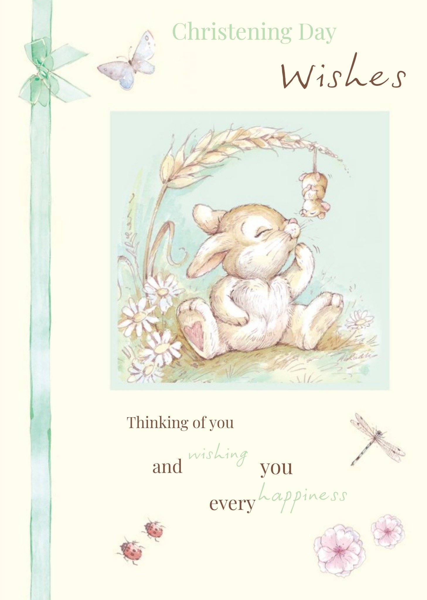 Little Bunny Thinking Of You Personalised Christening Day Card