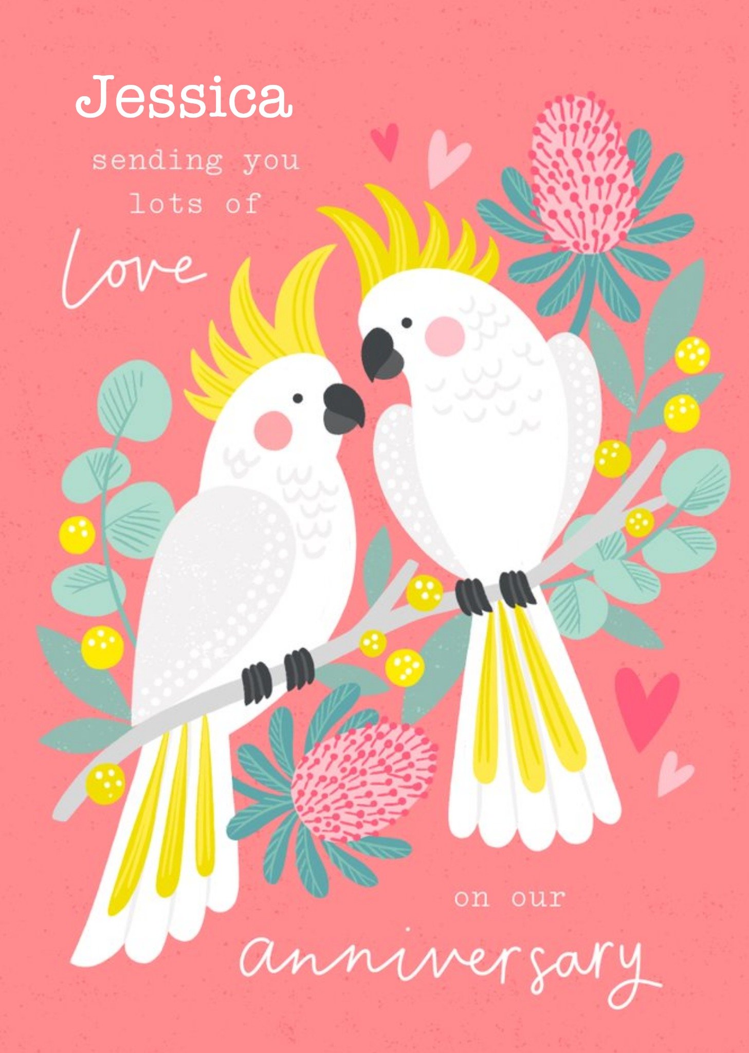 Sorcha Faulkner Illustrated Cockatoos Customisable Anniversary Card Ecard