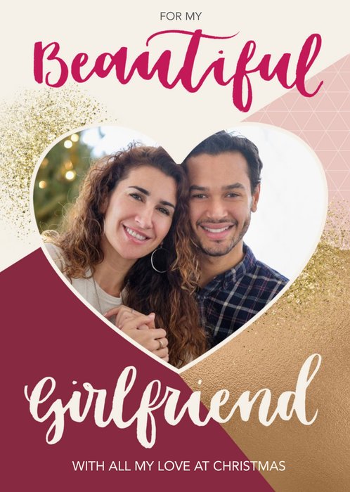 To Girlfriend Sparkly Geometric Photo Upload Christmas Card