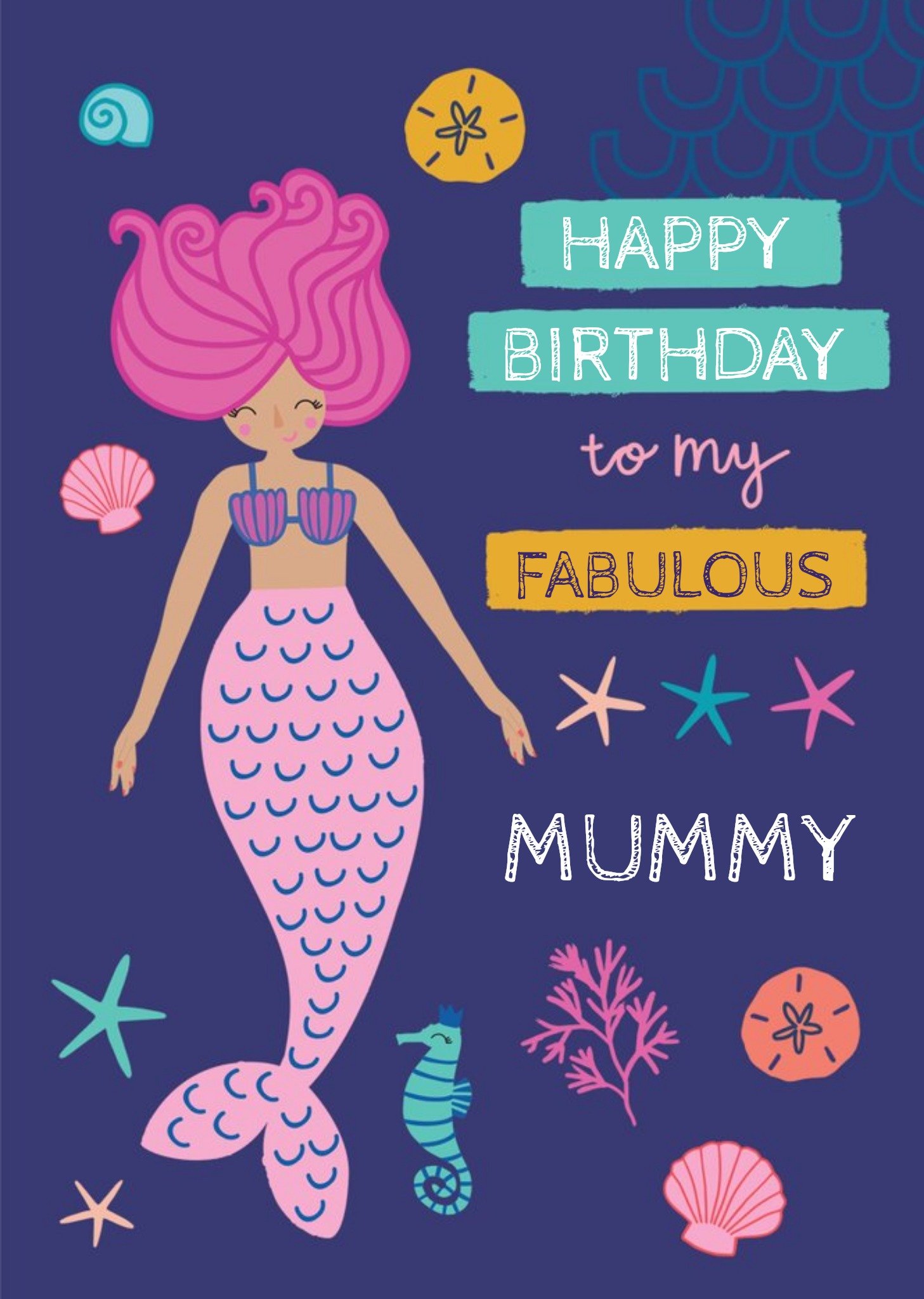 Moonpig Trendy Mermaid Cheerful Arty Fabulous Mummy Birthday Card Ecard