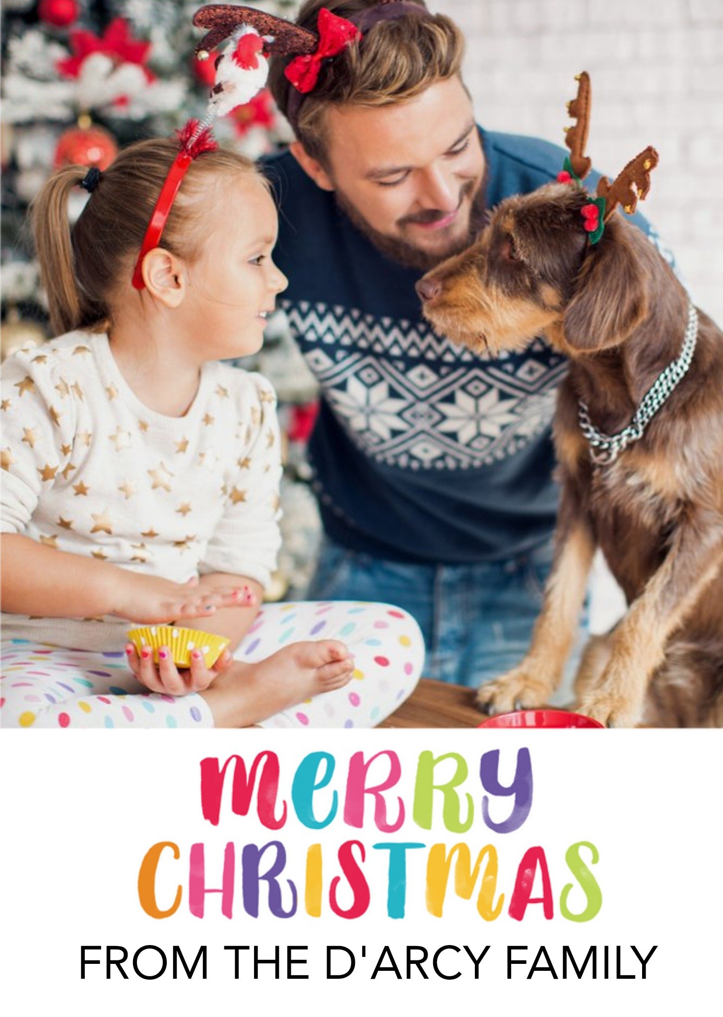 From The Family Colourful Text Merry Christmas Photo Upload Card Ecard