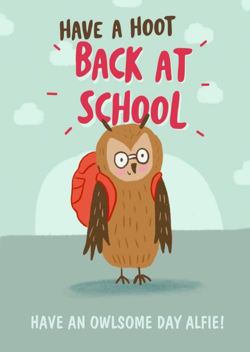 Illustration Of An Owl Wearing A School Backpack Back At School Card