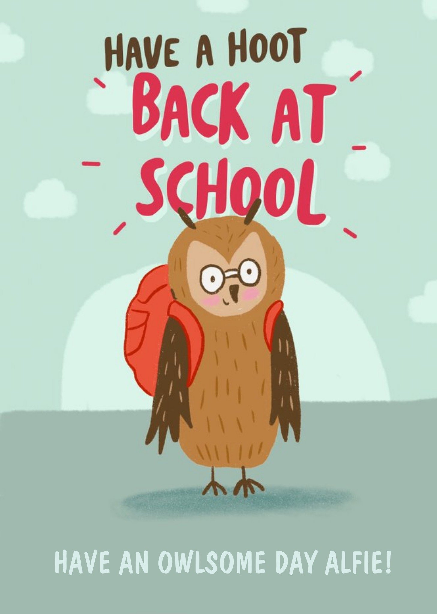 Moonpig Illustration Of An Owl Wearing A School Backpack Back At School Card, Large