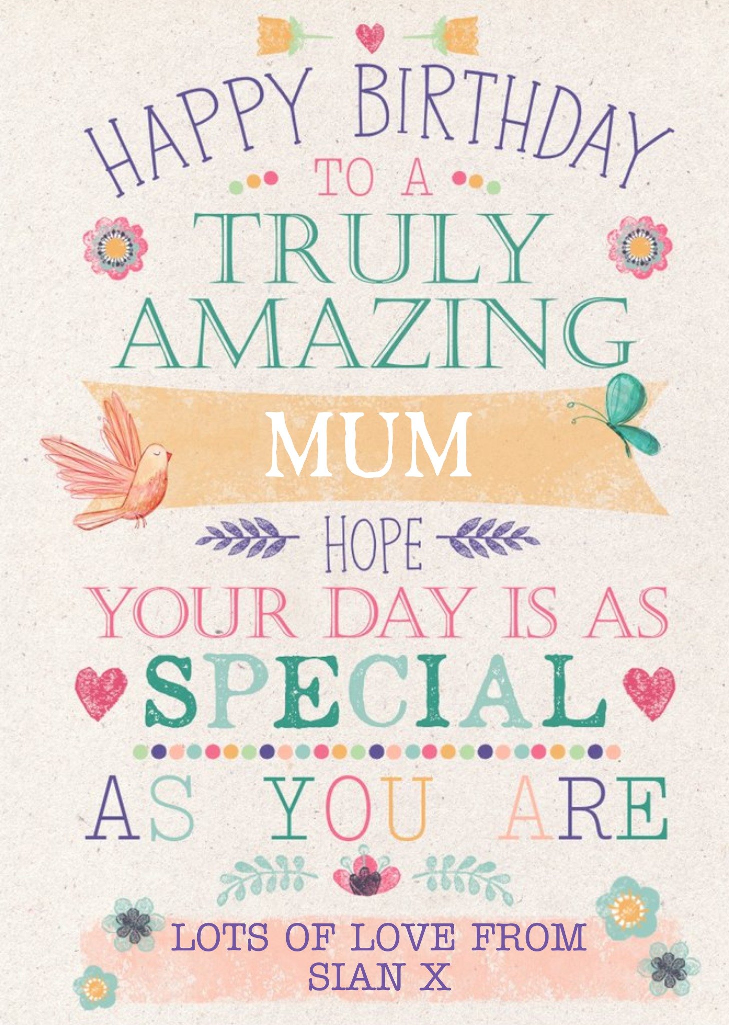 Mum Happy Birthday Card - Truly Amazing - Hope Your Day Is As Special Ecard