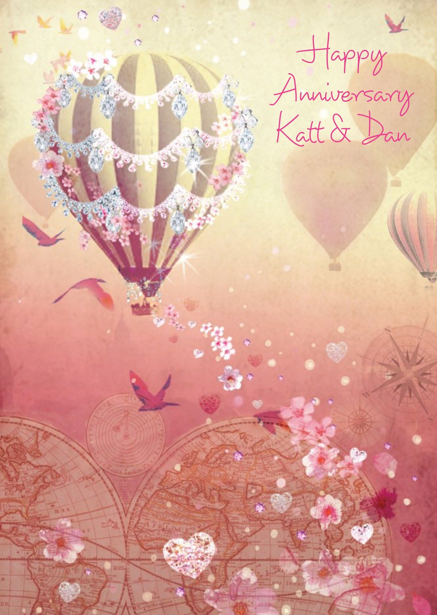 Ling Design Hot Air Balloon Anniversary Card For Friends, Large