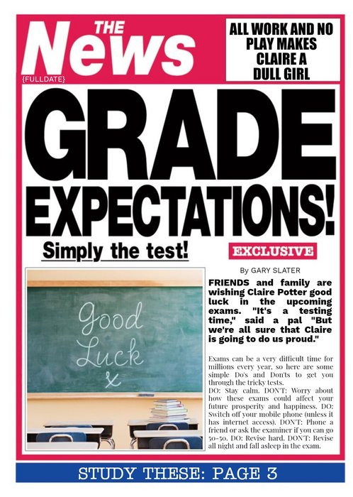 The News Grade Expectations Good Luck On Your Exams Personalised Card
