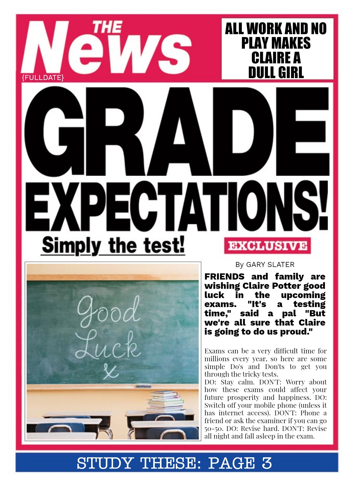 The News Grade Expectations Good Luck On Your Exams Personalised Card Ecard