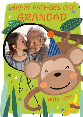 Cute Monkey Illustration Photo Upload Grandad Father's Day Card